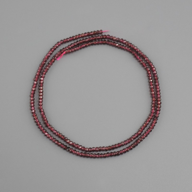 Koraliki granat naturalny kamień fasetowany rondel, średnica 2x1,5 mm+-, długość 40 cm+-