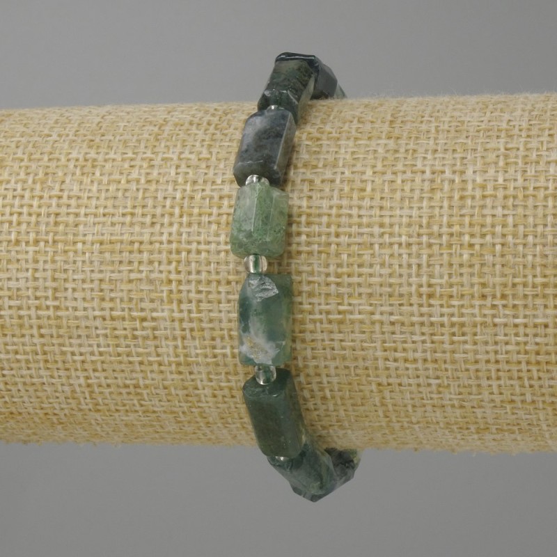 Bransoletka mszysty agat, cięta (nieregularna) forma, średnica 10-12×6-7 mm±, koraliki 3 mm±, długość 18 cm± na gumce (stretch)