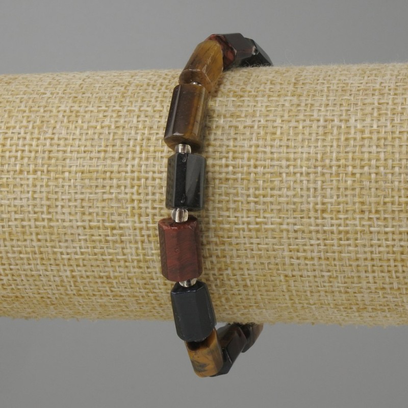 Bransoletka Tygrysie oko i Bycze oko i Sokolie oko, oprawa z kamieni (tłuczone), średnica 9-11x6-7 mm ± koraliki 3 mm ±, długość 18 cm ± na gumce (strecz)