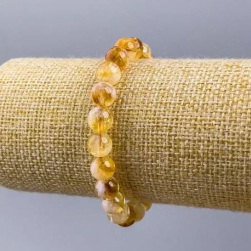 Bransoletka cytryn naturalny kamień gładka kulka, średnica 8,5 mm +/- , długość 18 cm (stretch)