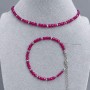 Zestaw choker i bransoletka Rubin Korund serce 4 mm ± Hematyt kulka fasetowana 2 mm ±, długość 35 cm + 5 cm łańcuszek, długość 18 cm + 5 cm przedłużacz