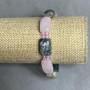 Bransoletka Różowy kwarc Mchowy agat ogniwa 17x10 mm +- Czeski kryształ, długość 18 cm +- strecz