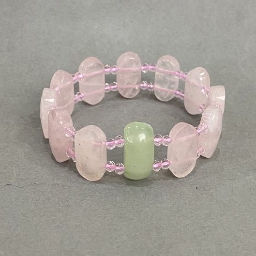Bransoletka Różowy kwarc fasetowana ogniwko, średnica 20x10 mm+- Onyks ogniwko 20x10 mm+- Czeskie kryształ, długość 18 cm +- strecz