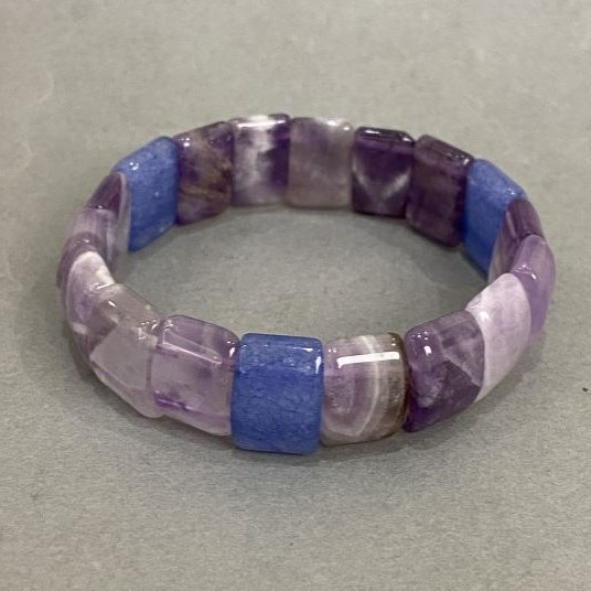 Bransoletka Akwamaryn Ametyst, sznurek (lańcuch), średnica 15x10 mm +/- , długość 18 cm +/- stretch