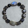 Bransoletka Labrador wielościany, średnica 16x10 mm +- srebrzysty obsydian 11x10 mm +-, długość 18 cm +- strecz