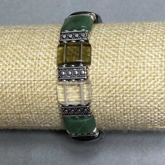 Bransoletka Nephryt Rauchtopaz Kryształ górski, ogniwko, średnica 16x11 mm +- długość 18 cm +- stretch