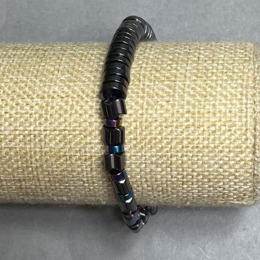 Bransoletka z hematytu ronder, średnica 8x2 mm+- 5x2 mm+- fala 7x5 mm+- długość 18 cm+- stretch