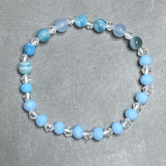 Bransoletka Agat kulka 6 mm ± Czeski kryształ fasetowany rondel 6x5 mm ±, długość 18 cm ± na gumce (stretch)