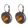 Wyprzedaż. Kolczyki z tygrzego oka w oprawie «kropka krzyżyk» okrągły kamień 2 cm, długość 3 cm