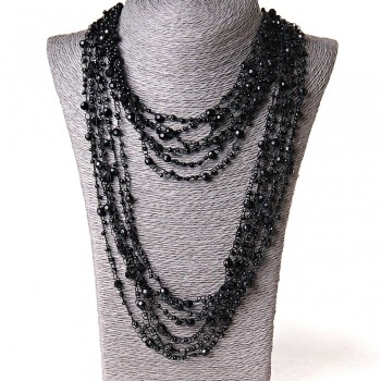 ( 140 cm ) Naszyjnik pajęczynowy z okrągłymi zawieszkami, czarny