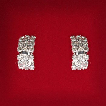 ( 20 mm ) Kolczyki damskie z białymi cyrkoniami, metal jasny, ślubne i wieczorowe, kolczyki sztyftowe z podziałem po środku