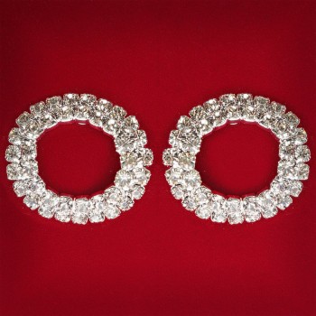 (25 mm) Kolczyki damskie z białymi cyrkoniami, jasny metal, ślubne, wieczorowe, sztyfty, okrągłe, średnie