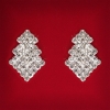 ( 27x18 mm ) Kolczyki damskie białe z cyrkoniami, jasny metal, ślubne i wieczorowe, kolczyki sztyfty w kształcie choinki, średnie