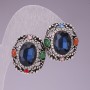 Kolczyki 2×2,5 cm — owalne, z niebieskimi kryształami, «Tęcza»