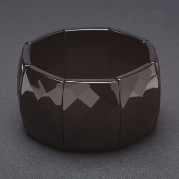 Bransoletka na gumce Elite czarny agat fasetowany prostokątne ogniwo 30x40 mm