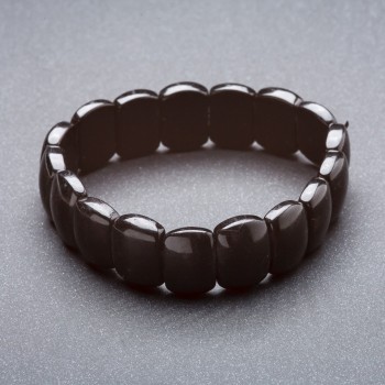 Bransoletka na gumce z czarnego agatu „łańcuszek” 15×11 mm