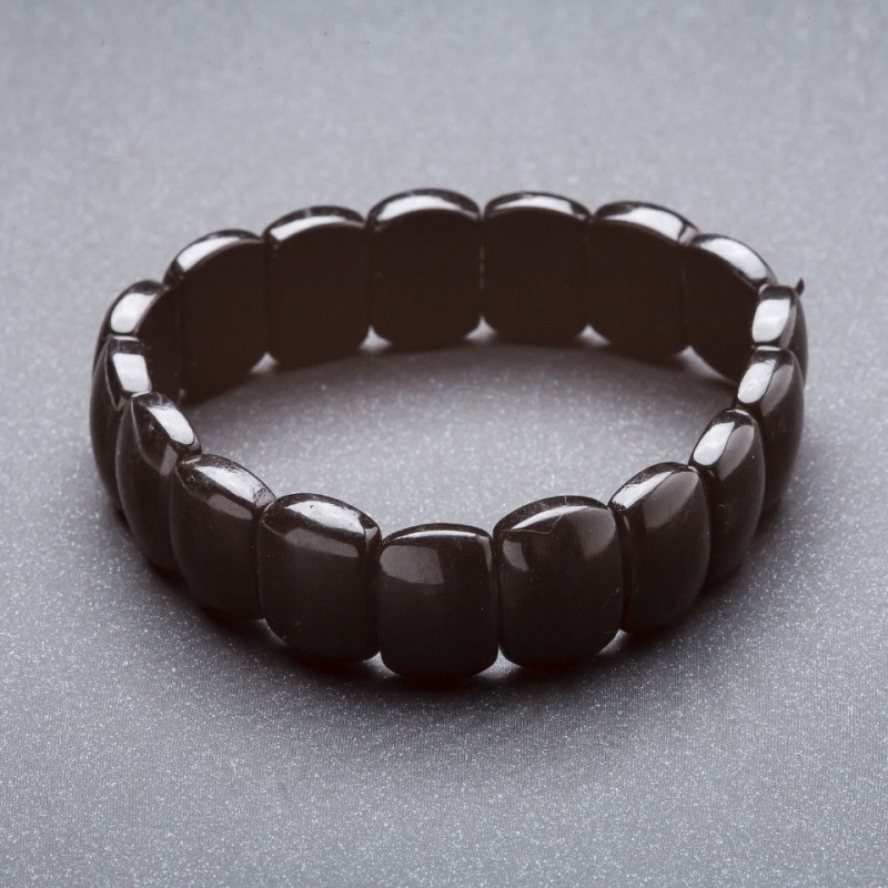Bransoletka na gumce z czarnego agatu „łańcuszek” 15×11 mm
