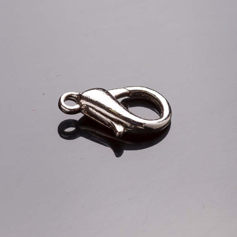Cena za opakowanie / 10 szt. Zapięcie karabińczykowe 1,4×0,8 cm, z szarego metalu