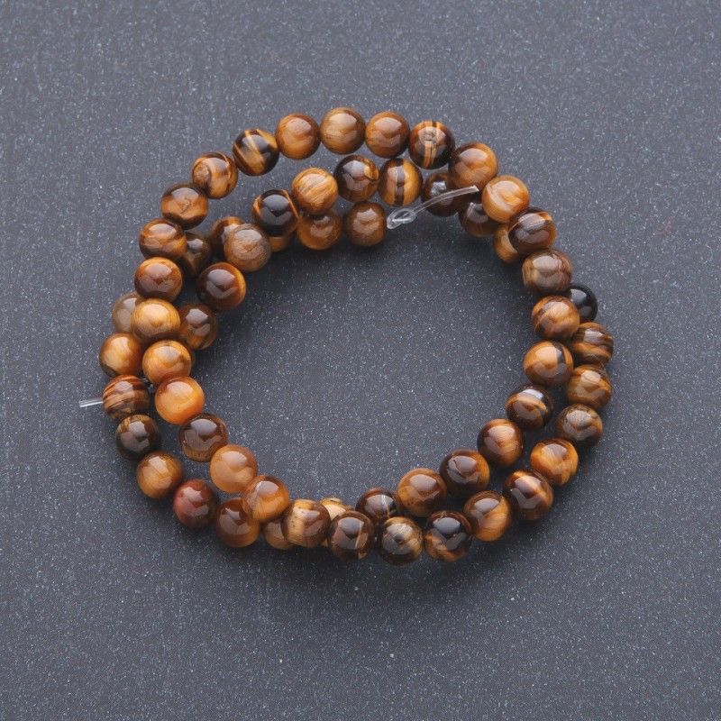 Koraliki z tygrysiego oka – naturalny kamień, gładkie kulki 8 mm, długość 38 cm na żyłce