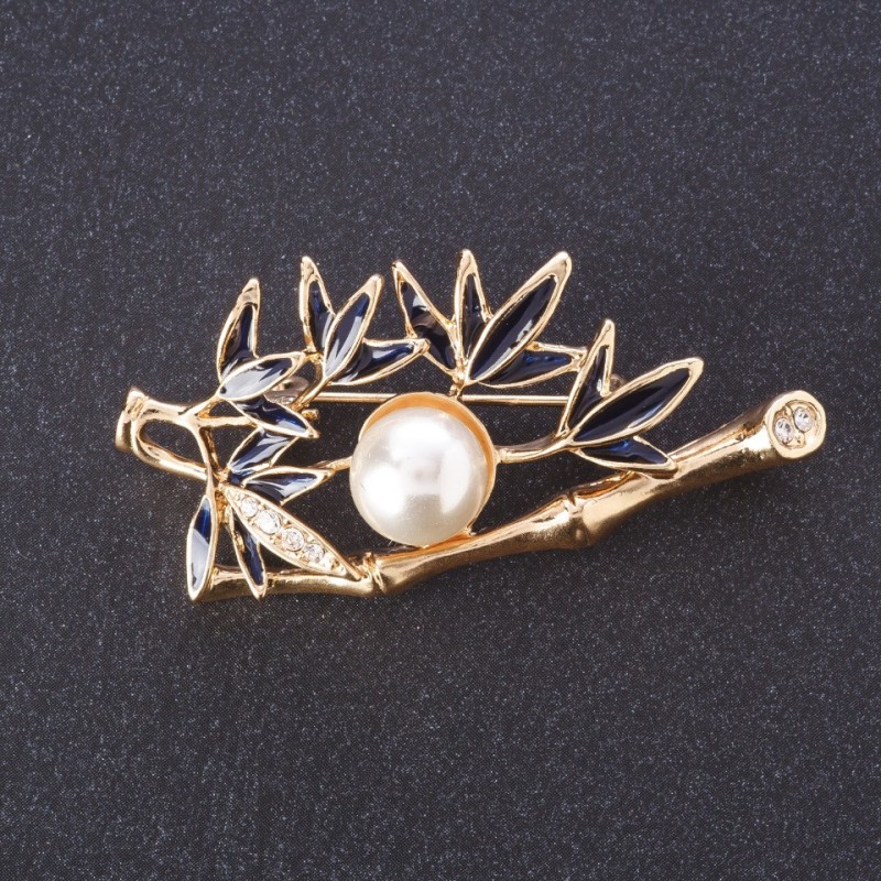 Broszka „Kwitnący bambus” flora 5×2,5 cm kolor metalu „złoto”