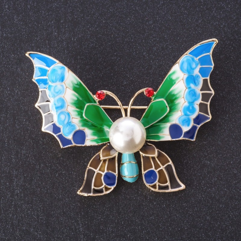Broszka „Motyl” kolorowa emalia, 5×4,5 cm, kolor metalu złoto, seria owadów