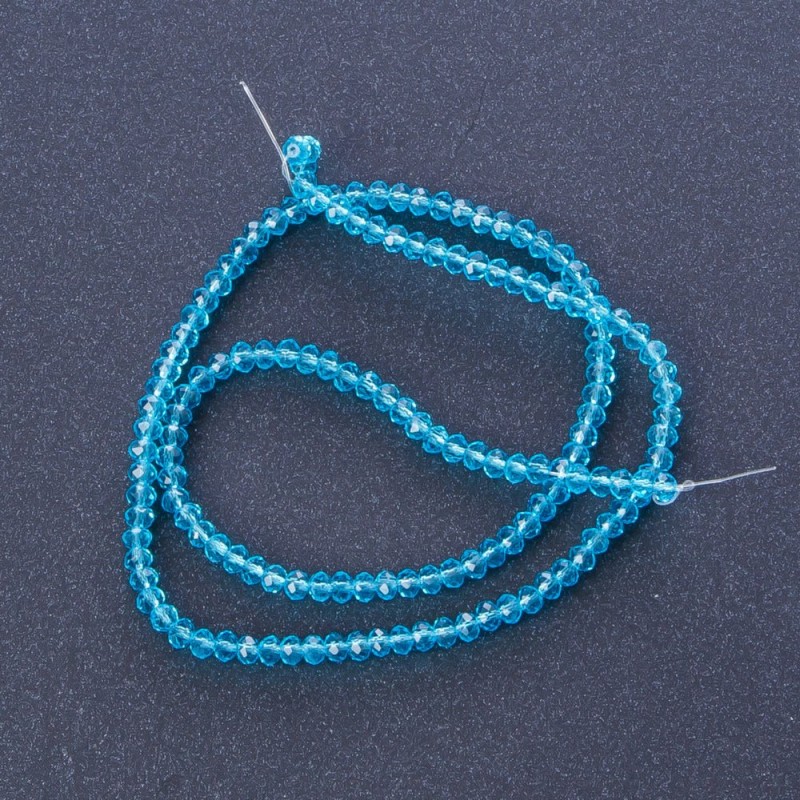 Koraliki z czeskiego kryształu, przejrzysty kolor niebiesko-turkusowy, długość 37 cm, średnica 3,5 mm
