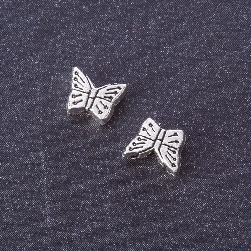 Okucie koralika-wstawka «Motyl» w kolorze srebra, 7×9 mm, opakowanie 20 g, +/- 33 szt.