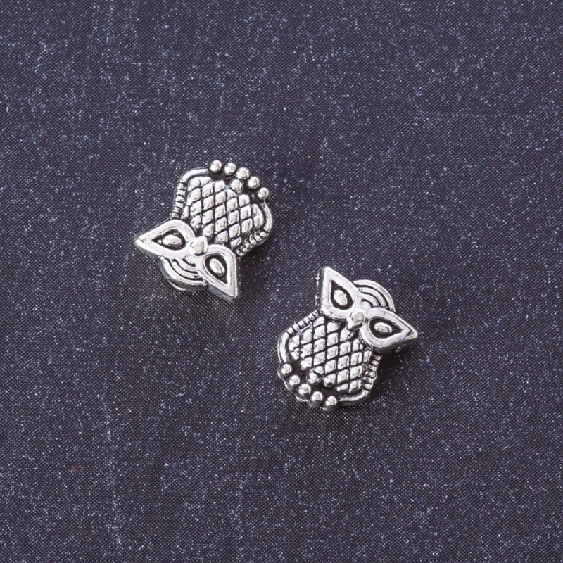 Koralik-wstawka w kształcie sowy, kolor metalu 'srebro', Ø 10×9 mm, opakowanie 20 g ±30 szt