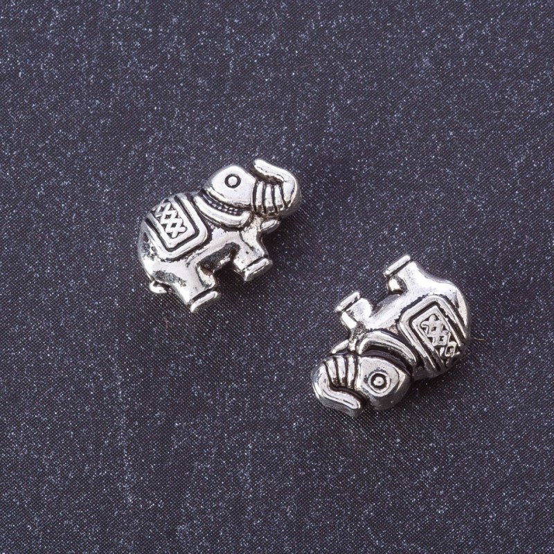 Okucia - koralik-wkładka Słonik, kolor metalu 'srebro', średnica 9×13 mm, opakowanie 20 g ± 15 szt.