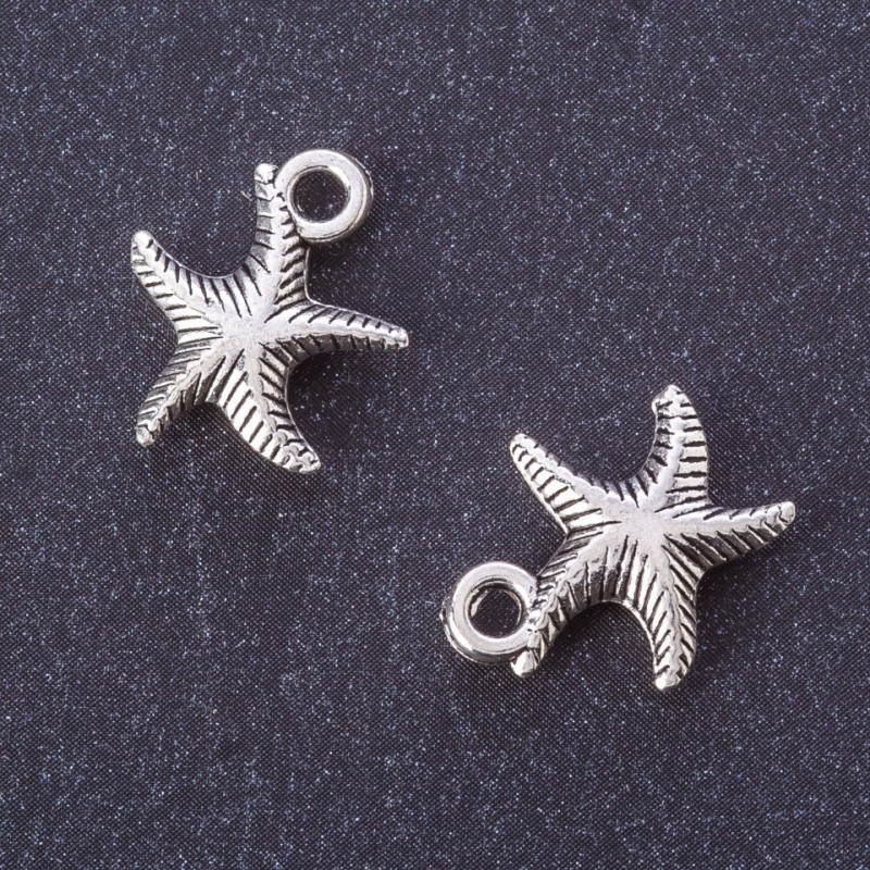 Zawieszka gwiazda morska, kolor metalu "srebro", wymiary 15×13 mm, opakowanie 20 g, ±17 szt.