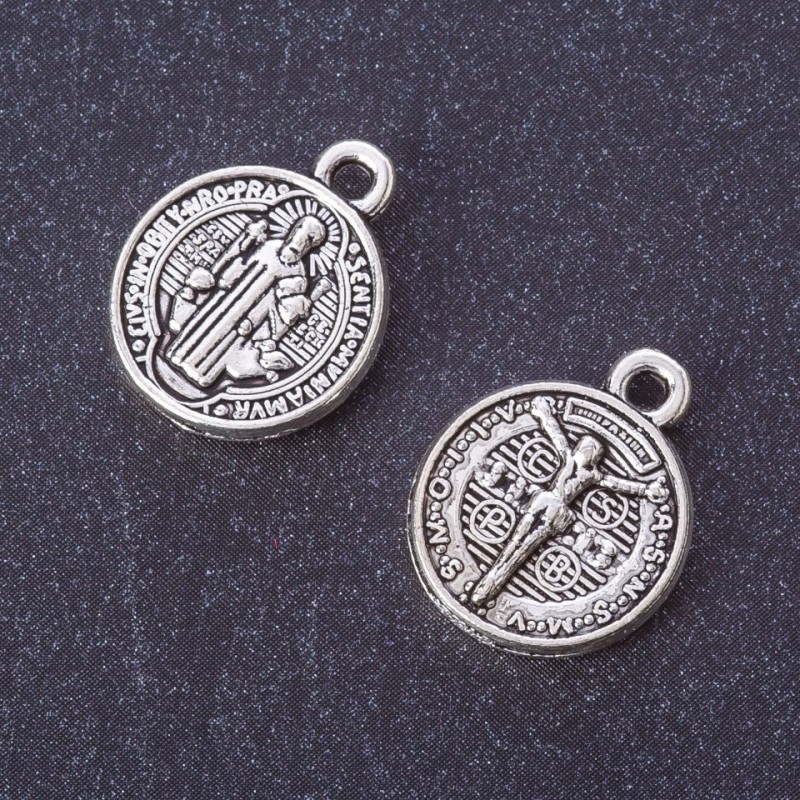 Zawieszka Moneta Ikona / Krzyż, kolor metalu 'srebro', wymiary 17×13 mm, opakowanie 20 g, +/- 13 szt.