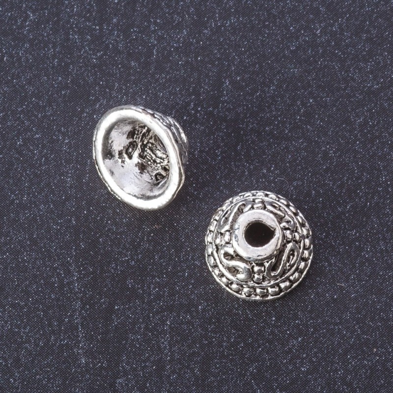 Końcówka jubilerska, kolor metalu "srebro", średnica 11 mm, d2–7 mm, d3,5 mm, masa 20 g ±10 szt.