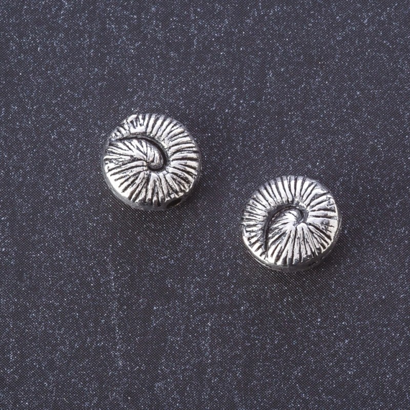 Koralik-wstawka Ammonit w kształcie ślimaka, kolor metalu 'srebro', Ø 10 mm, opakowanie 20 g, +/- 15 sztuk