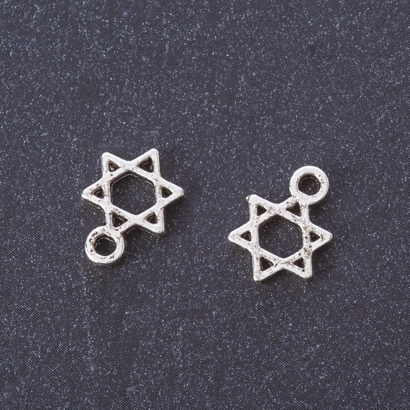 Okucia – Zawieszka Gwiazda Dawida, mała, kolor metalu srebro, 13×9 mm, opakowanie 20 g ±45 szt.