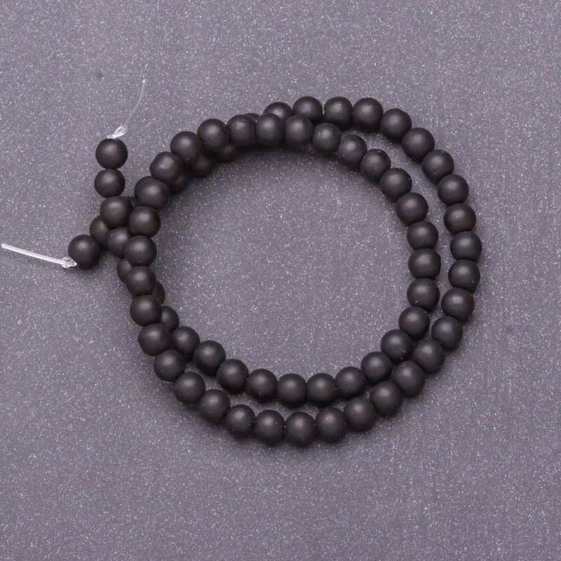 Koraliki szungit, gładkie kulki na nitce (sztuczne), średnica 6 mm, długość 37 cm