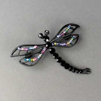 Broszka «Ważka Królowa Nocy» 5×6 cm, czarny metal, kolorowe kryształy
