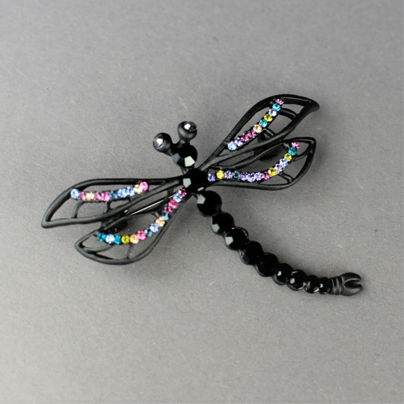 Broszka «Ważka Królowa Nocy» 5×6 cm, czarny metal, kolorowe kryształy