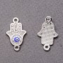 Okucia – zawieszka łącznik w strassach, oczy Hamsa, srebrzysty, 2,5×1,3 cm, opakowanie 3 szt.