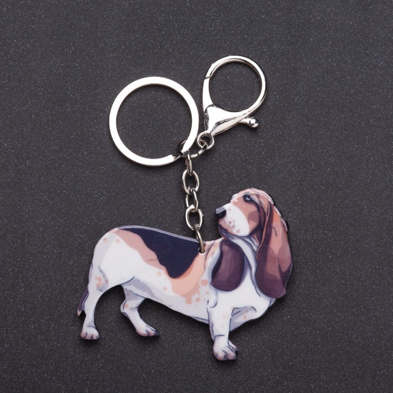 Brelok serii „Przyjaciel” Basset decoupage, długość 13 cm
