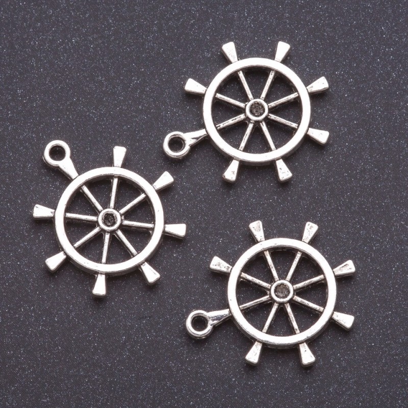 Zawieszka „Kółko sterowe” ze szarego metalu, b4 mm d mm L 7 mm, 20 g, + -7 szt.