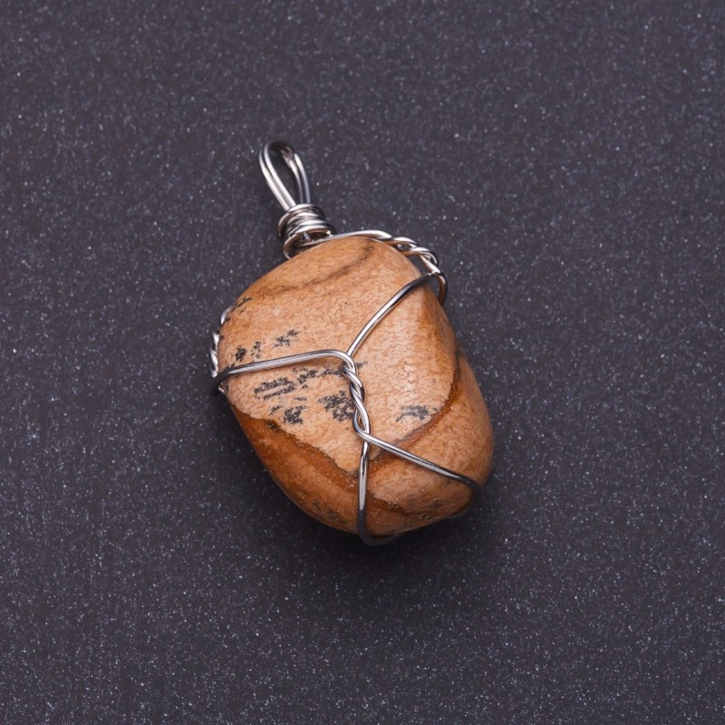 Wisiorek z naturalnego kamienia jaspis pejzażowy w srebrzystym opleceniu 2,8×2 cm (+-)