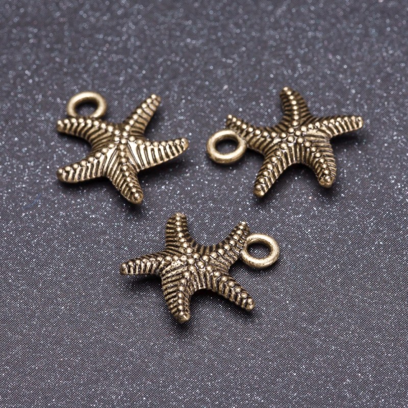 Zawieszka - gwiazda morska, kolor brązowy, 13 mm, zestaw 19 szt.