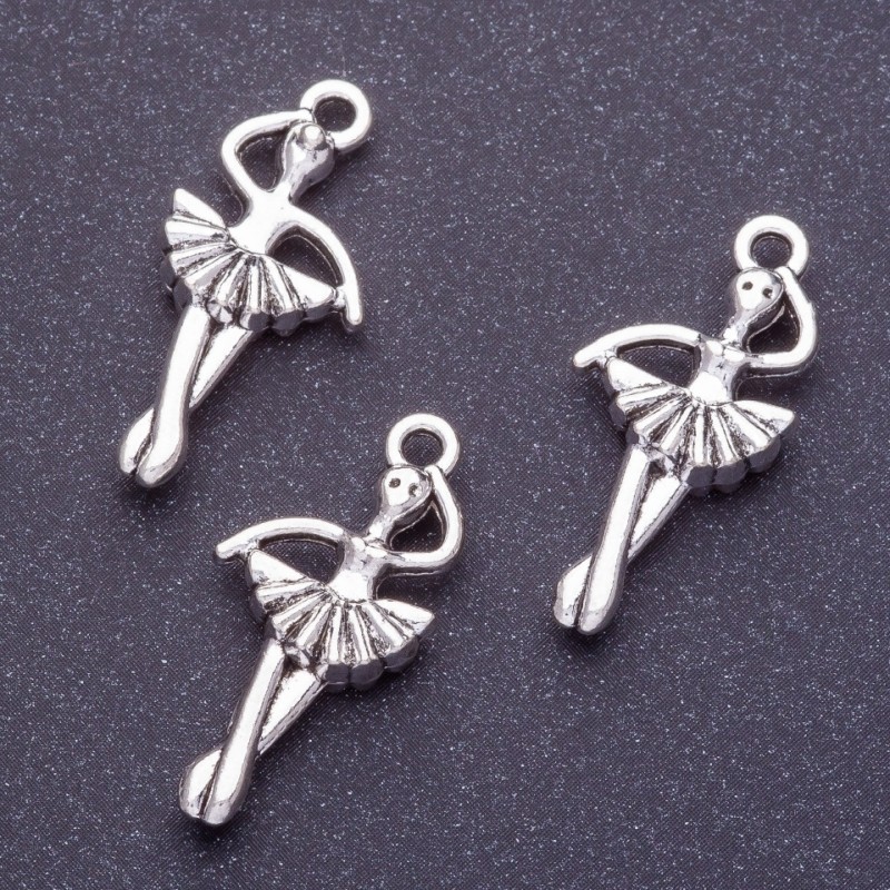 Okucie – zawieszka w formie baletnicy, L7 mm, d 1-1,5 mm, kolor srebrny, op. 20 g, + -11 szt.