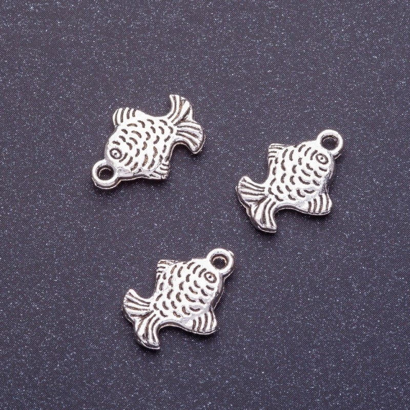 Zawieszka – rybka, długość 16 mm, Ø 1–1,5 mm, kolor srebrny, wykończenie, 20 g ± 22 szt.