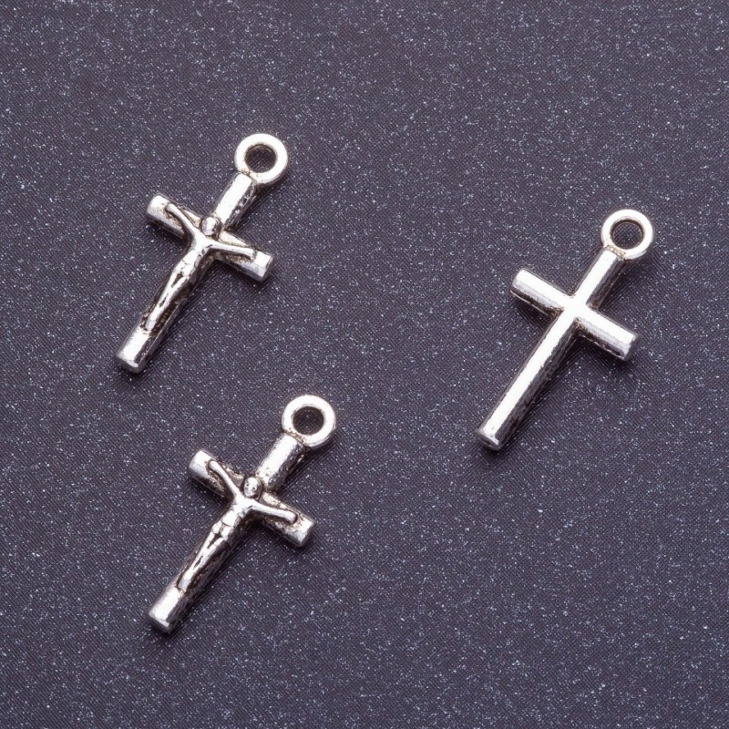 Zawieszka – krzyż, rozmiar 18 mm, Ø 1,1–1,5 mm, kolor srebrny, wykończenie srebro, masa 20 g, ±35 sztuk