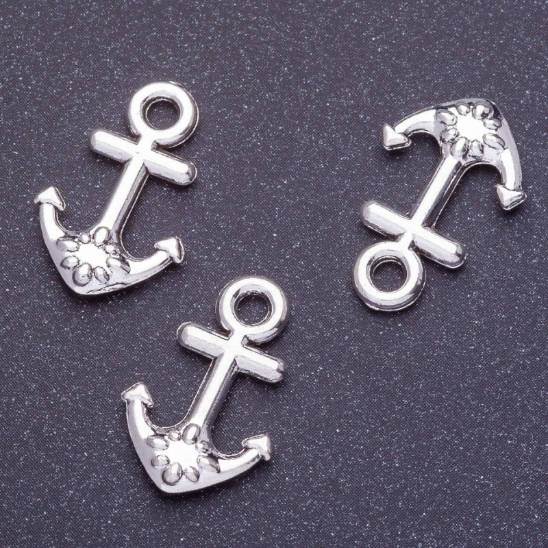Zawieszka kotwica, długość 20×13 mm, średnica 1–1,5 mm, kolor srebrny, powłoka srebrna, opakowanie 20 g, 19 szt. (+/-)