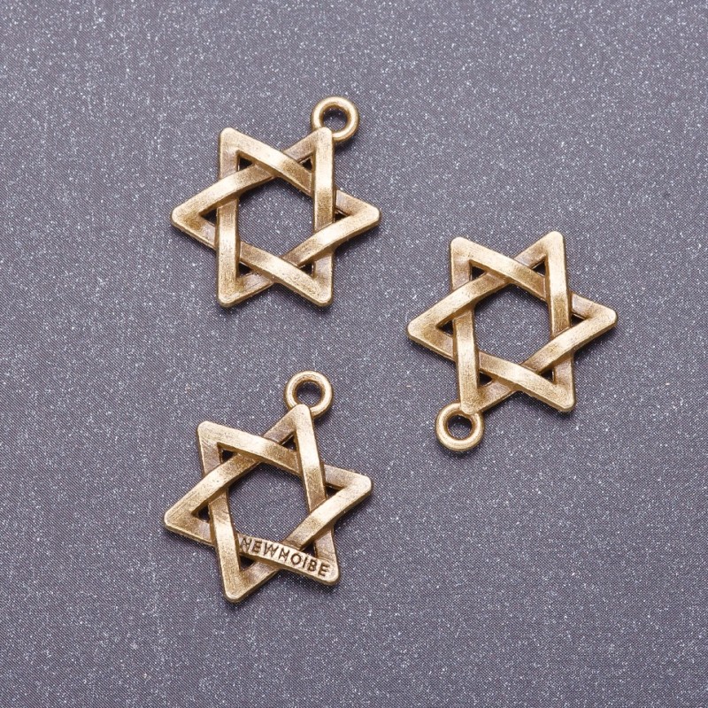 Zawieszka jubilerska – Gwiazda Dawida, długość 3 mm, średnica 18 mm, brązowy metal, masa 20 g +/- 11 sztuk