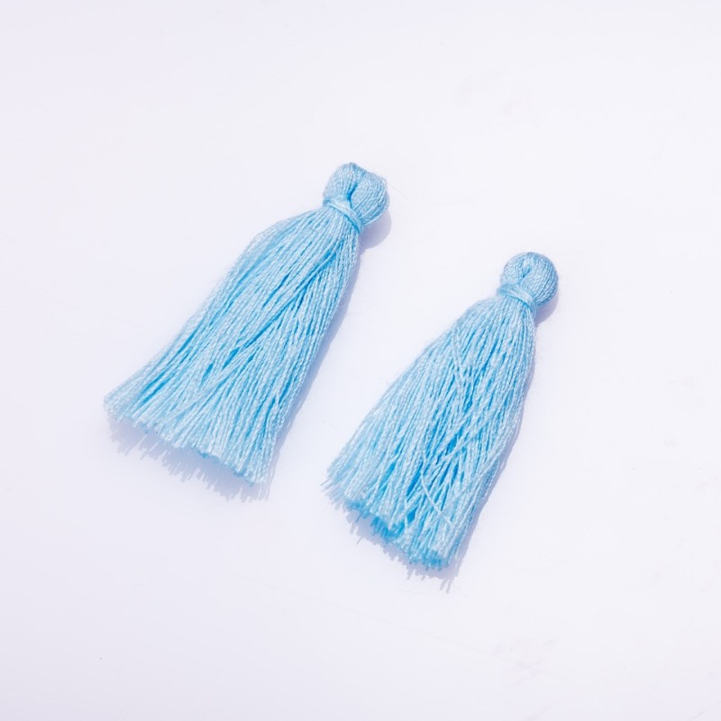 Półfabrykat do rękodzieła – Miniaturowy pędzelek z błękitnego bawełnianego włókna, długość 3 cm, średnica 4 mm, para