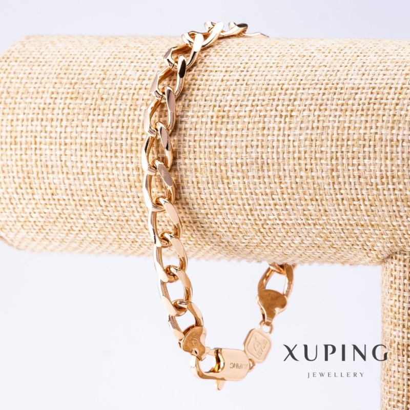 Bransoletka Xuping z splotem pancernym, długość 21 cm, grubość 8,5 mm, kolor złoty