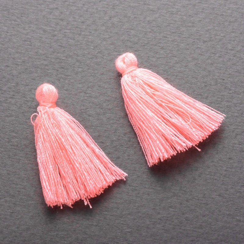 Próbka do rękodzieła: mini frędzle bawełniane różowe, długość 3 cm, średnica 5 mm para